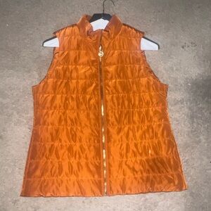 MK Orange Quilted Vest with Gold Zipper